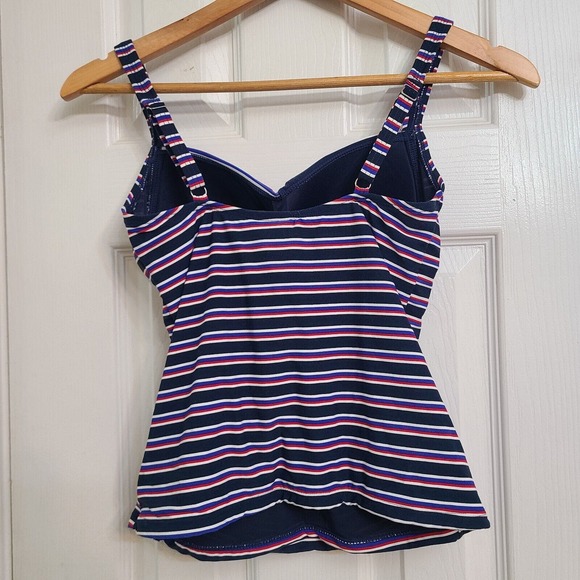 Niptuck Swim Womens Tankini Swimsuit Top Navy Red Stripe Multi Fit Cup Size 6 - Picture 3 of 9